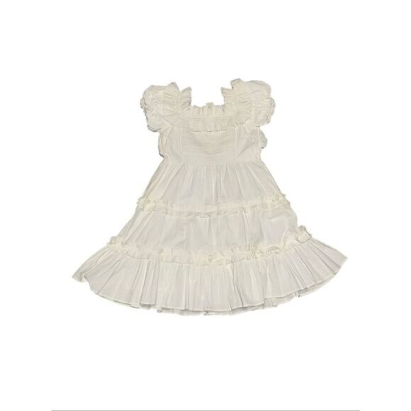 LOVE THE LABEL X Anthropologie Off-The-Shoulder Tiered Mini Dress White sz small - Picture 5 of 11